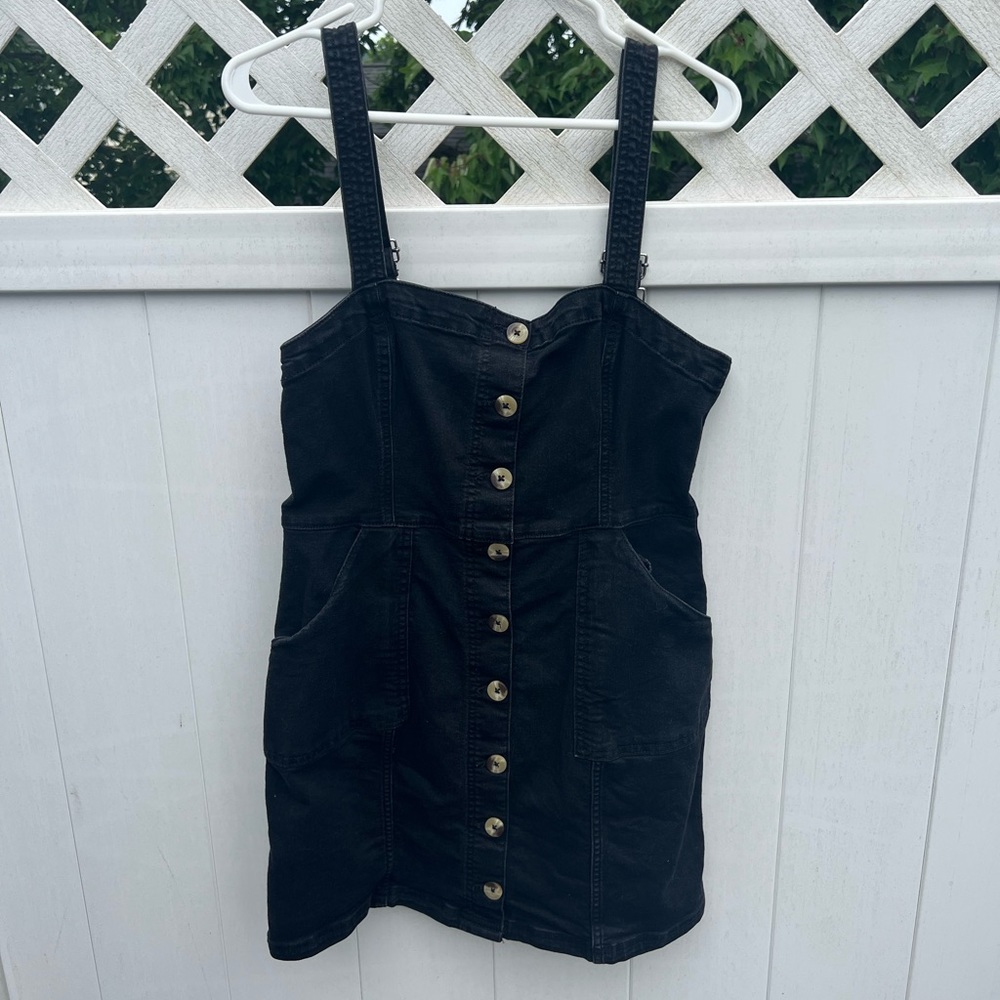 H&M Black Denim Button Front Mini Dress - Picture 2 of 4